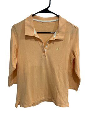 Womens Peach 3/4 Sleeve Embroidered Polo Shirt Size XS Preppy Coquette
